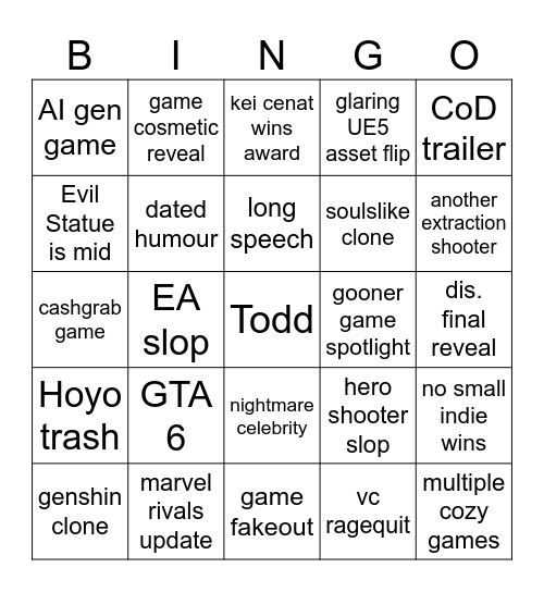 despair games award Bingo Card
