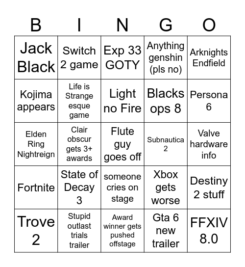Untitled Bingo Card
