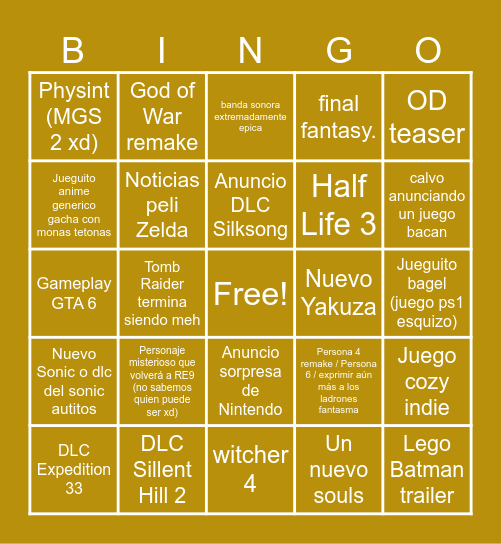 GOTY 2025 Bingo Card