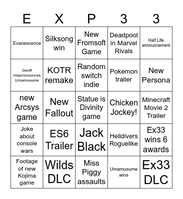 The Game Awards Bingo Card