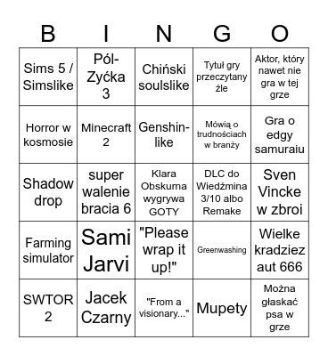 Meteorowe GOTY Bingo Card