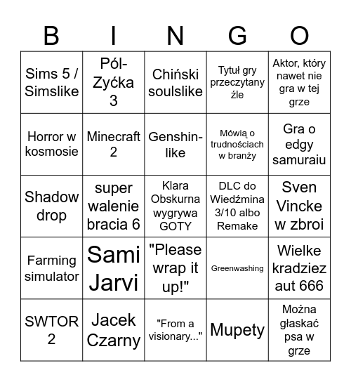Meteorowe GOTY Bingo Card