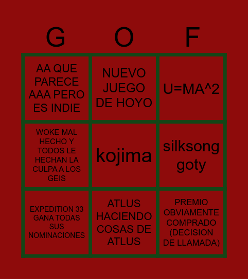 geoff Bingo Card