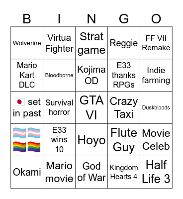 The Game Awards Bingo Card