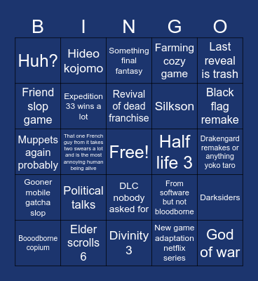 2025 Game Awards Bingo Card