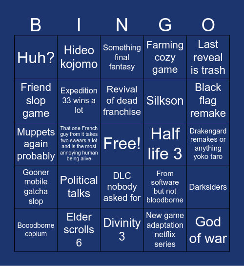 2025 Game Awards Bingo Card
