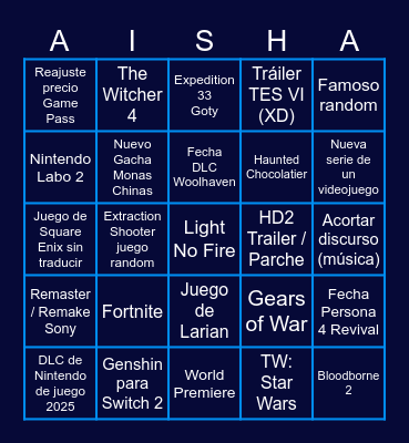 Bingo de los Game Awards Bingo Card