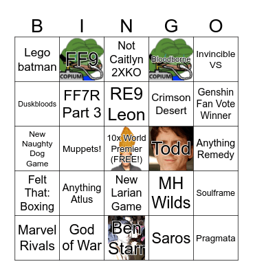 The Game Awards 2025 Bingo Card