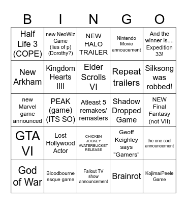 wikwog gameawards bingo Card