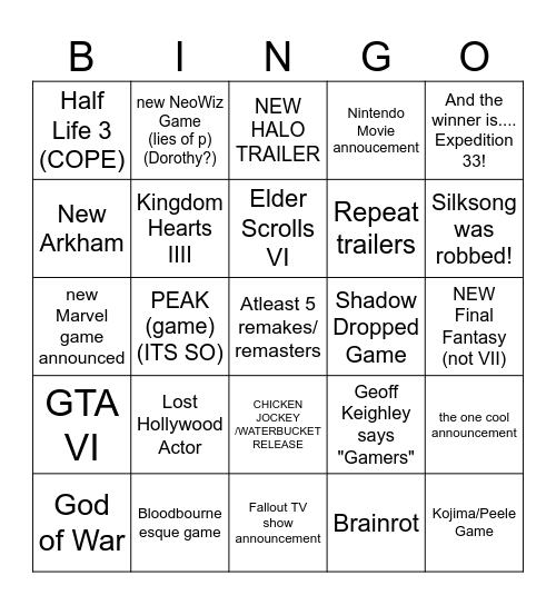 wikwog gameawards bingo Card