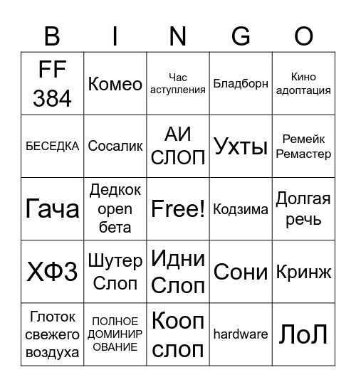 ТГА 2025 Bingo Card