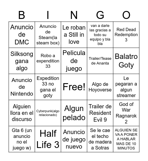 Game awards por Mun! Bingo Card