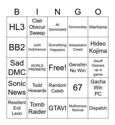 Geoff Awards Bingo Card