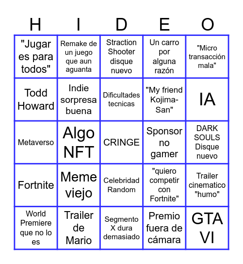 Bingo de los Game Awards Bingo Card