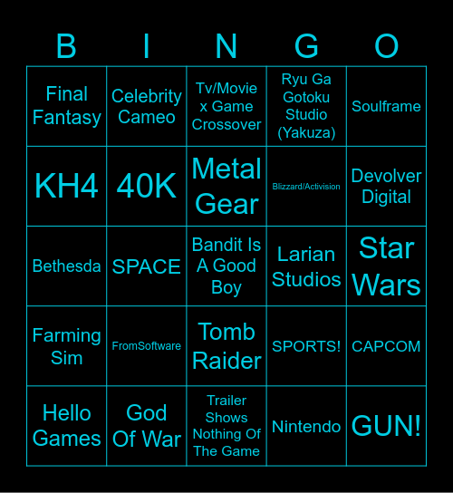 Game Awards 2025 Bingo Card