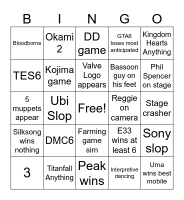 The Game Awards 2025 Bingo Card
