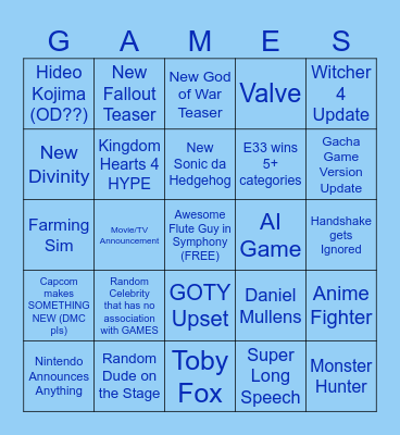 Game Awards Bingo Card