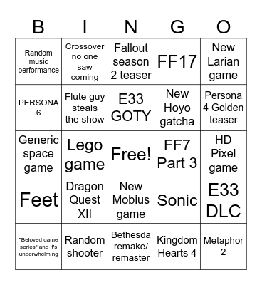The Game Awards Bingo Card