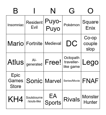 TGA Bingo Card