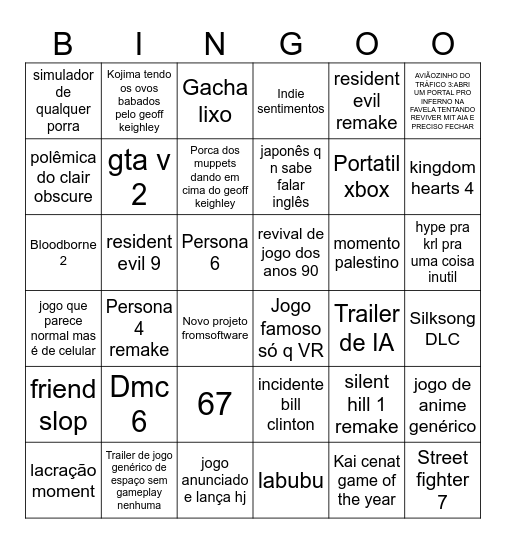 TGA Bingo Card