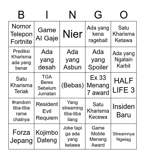 Kharisma Nobar TGA Bingo Card