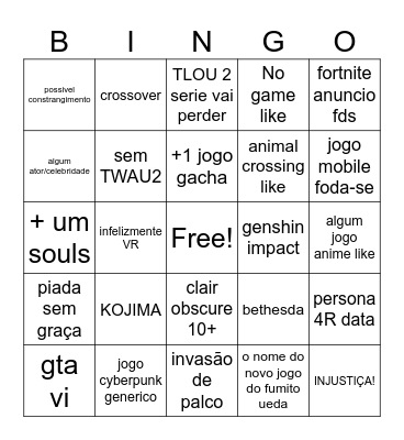 Bingo do game awards Bingo Card