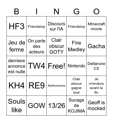 TGA Bingo Card