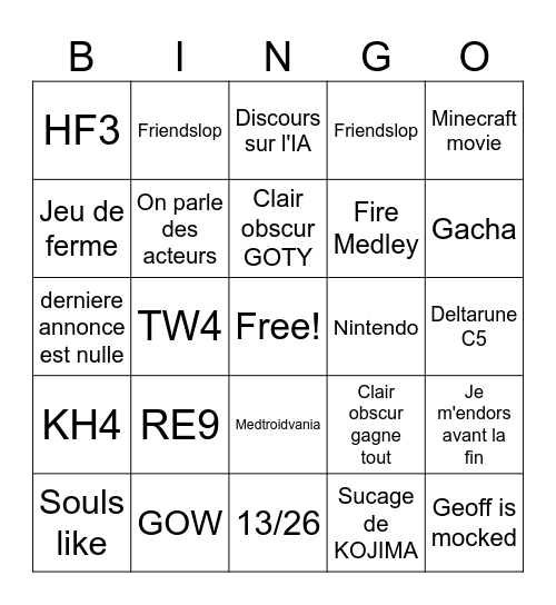 TGA Bingo Card
