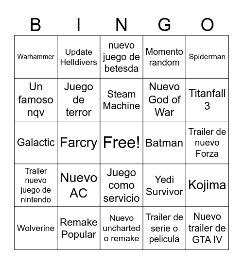 Untitled Bingo Card