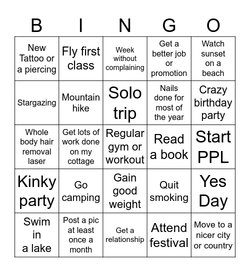 2026 bucket list Bingo Card