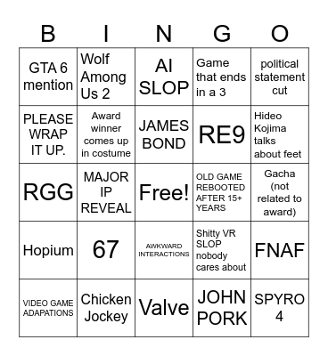 GAME AWARDS BINGO Card