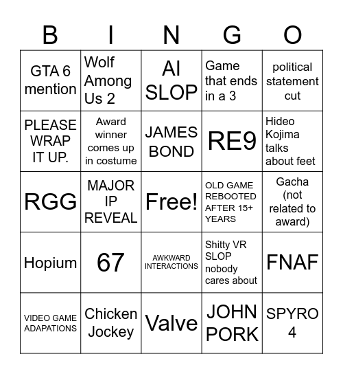 GAME AWARDS BINGO Card