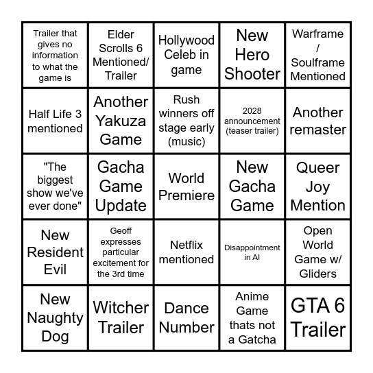 VGA Awards 2025 - Lofi Edition Bingo Card