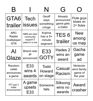GOTY BINGO Card