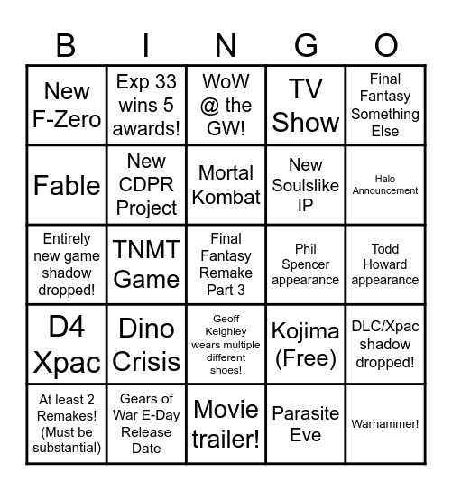 Game Awards! Bingo Card