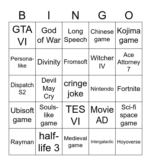 Untitled Bingo Card