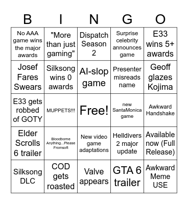TGA Bingo Card
