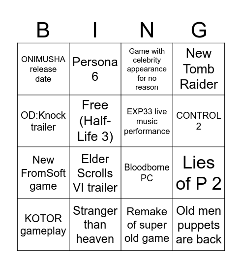 Untitled Bingo Card