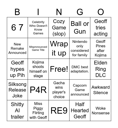 the STUPID awards Bingo Card