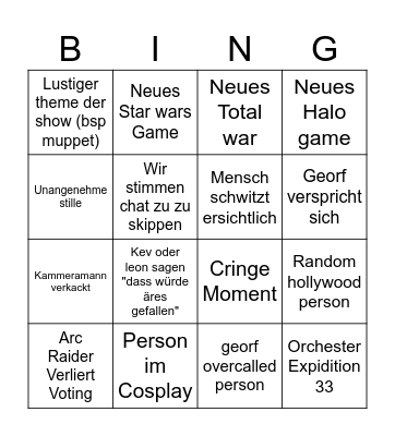 Game awards 2025 Bingo Card