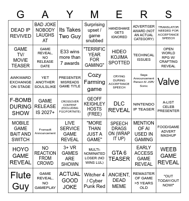 The Game Award Bingo Card