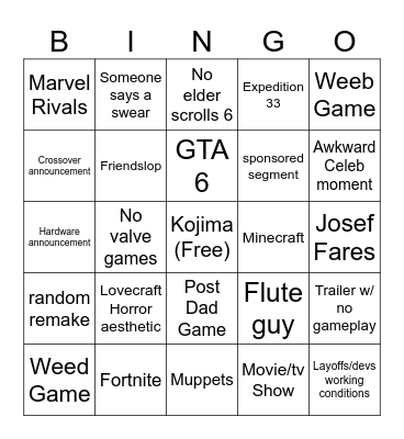 Game of the year Bingo Card