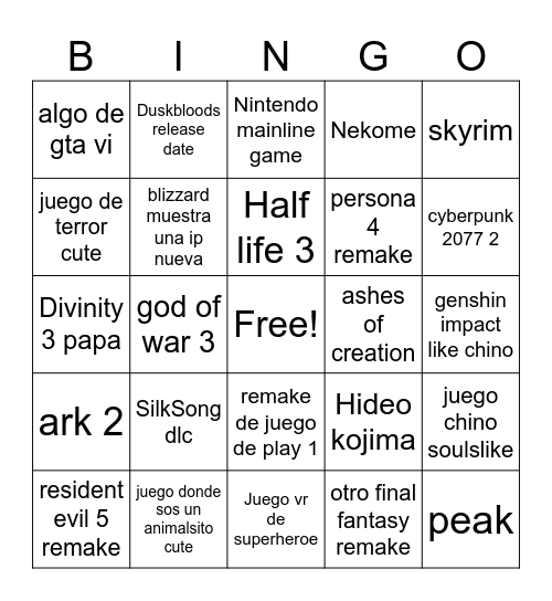 Game awards 2026 Bingo Card