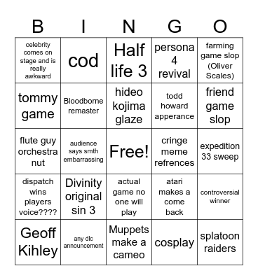 Game awards Bingo Card