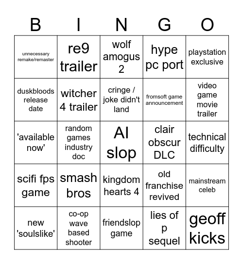 TGA 2025 Bingo Card