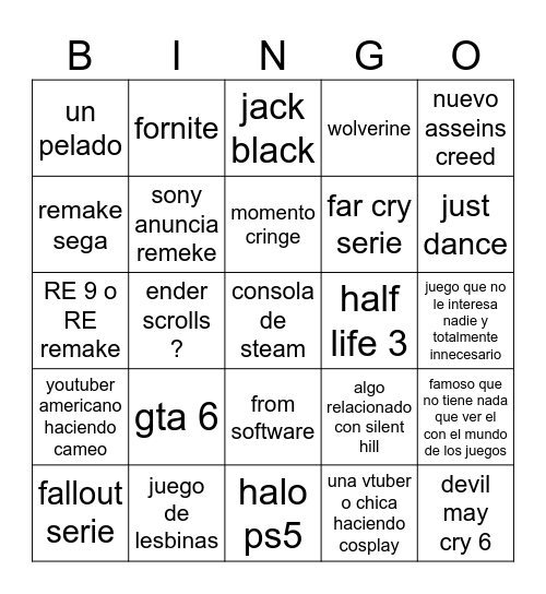 GOTY Bingo Card