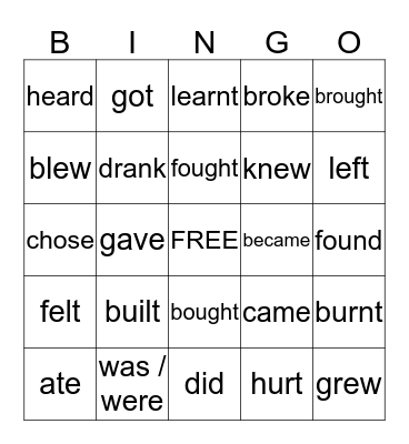 irregular verbs Bingo Card