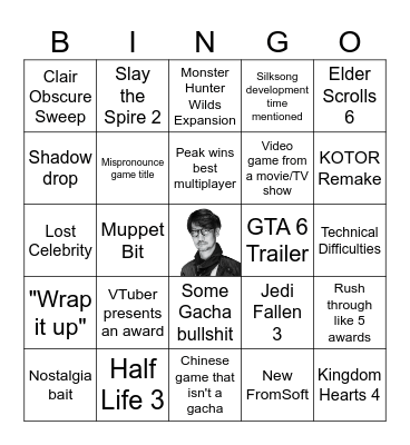 Game Awards 2025 Bingo Card