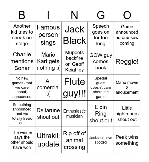 GOTWA 2025 Bingo Card