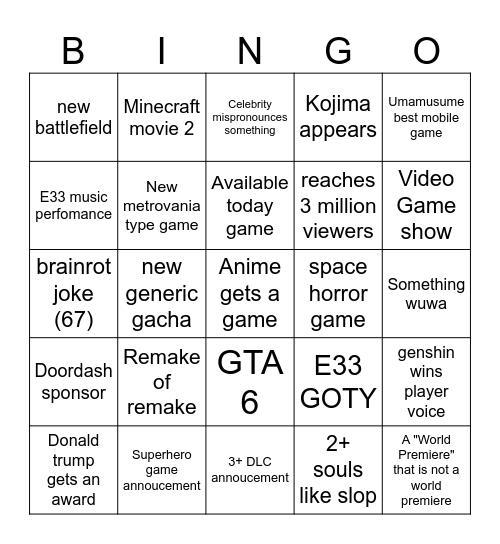 the bingo Card